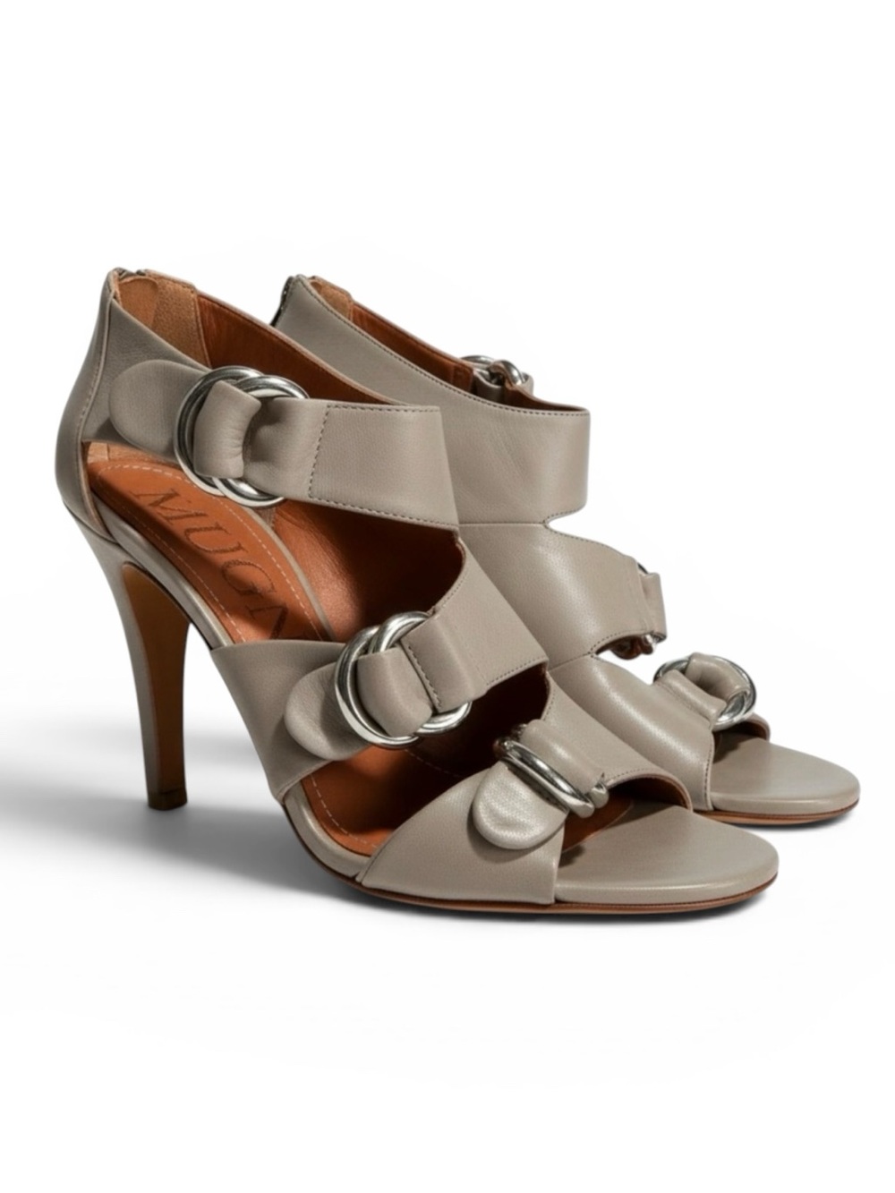 Mugnai Italian Leather High Heel Sandals Stiletto Shoes Greige EU 40 (US 9-9.5)